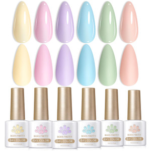 Born Pretty Pastel Gel Nail Polish Set Spring Summer Gel Polish Macaron Candy Sweet Color Gel Polish Easter Soft Pink Yellow Purple Blue Green Colors