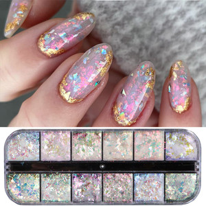 Holographic Opal Nail Art Glitter Flakes Powder Aurora Iridescent Pigment Ice Crystal Mermaid Paillettes Sparkly Sequins Design for Manicure Decorati