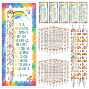 AmazingSpark 100 Set Inspirational 0.7 mm Rainbow Retractable Pencil Gifts for Students from Teacher Encouragement Affirmation Bookmark Cards Opp Bag