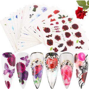 24 Sheets Flowers Nail Art Stickers Water Transfer Decals Floral Butterfly Rose Nail Art Design Nails Supplies for Women Girls Manicure Tips Decorati