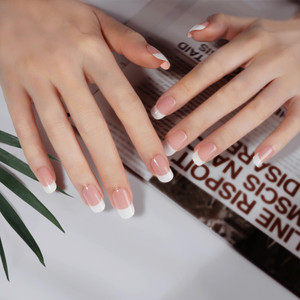 DANNI & TONI Semi Cured Gel Nail Strips French (Happy-Go-Lucky) Nude Gel Nail Stickers with White Tips 28 Stickers