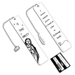 EYEOO 2Pcs Funny Bookmarks Gift for Women is That Smut Jesus Bookmark for Reading Humor Stainless Steel Book Accessories Birthday Gifts Christmas Sto
