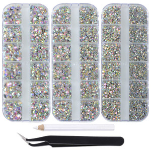 Massive Beads 6500pcs+ Flatback Glass Hotfix Iron On Rhinestones Crystal for DIY Making with 1 Tweezer & 1 Picking Pen for Shoes, Clothes, Face Art,