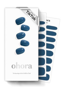 ohora Semi Cured Gel Nail Strips (N Cream Indigo) - Blue, Solid, Works with Any UV/LED Lamps, Salon-Quality, Long Lasting, Easy to Apply & Remove - I