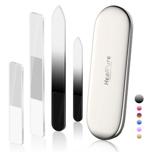 Glass Nail File and Nail Shiner, 4PC Crystal Nail File and Nano Glass Nail Buffer, Premium Set with Case, Professional Manicure Tool Fingernail Czech