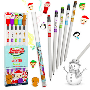 Holiday Smencils - HB #2 Scented Fun Pencils, 5 Count - Stocking Stuffer, Gifts for Kids, School Supplies, Party Favors, Classroom Rewards