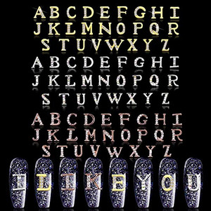 DANNEASY 78 Pieces Letters Nail Charms Letter for Nails 3D Nail Art Charms Nail Rhinestones Nail Letter Charms Alphabet Nail Jewelry Decoration (Gold