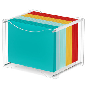 MaxGear Clear Acrylic Hanging Folder Organizer Box, Stylish Desktop Storage Solution with Smooth Sliding Rails and Portable Handles for Letter Size D
