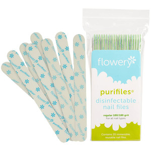 Flowery Green Core Disinfectable Nail Files, 100/180 Grit, 20 per Pack