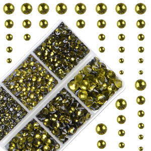 4000Pcs Mixed Size Hot Fix Round Crystals Gems Glass Stones Hotfix Flat Back Rhinestones (Olivine)