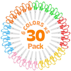 30 Pack Kids Scissors, 5" Scissors for School Classroom, Right & Left Handed Scissor with Comfort Grip Blunt Tip Scissor for Kids School Supplies for