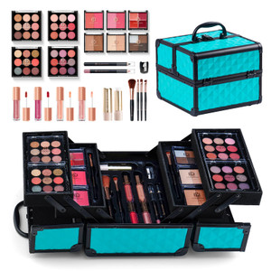Color Nymph All In One Makeup Kit Comestics Gifts for Girls Teens, Travel Makeup Set 4 Trays Train Case for Beginner Includes Eyeshadow Highlighter L