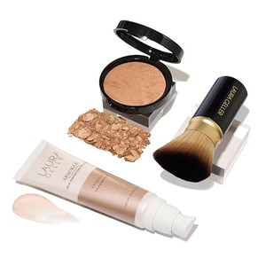LAURA GELLER NEW YORK Everyday Routine Kit - Baked Balance-N-Brighten Color Correcting Powder Foundation, Golden Medium + Retractable Angled Kabuki +