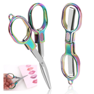 2 Pcs Folding Scissors, Stainless Steel Portable Mini Travel Safety Foldable Pocket Badge Small Mini Compact Craft Scissors Suitable for Travel Home