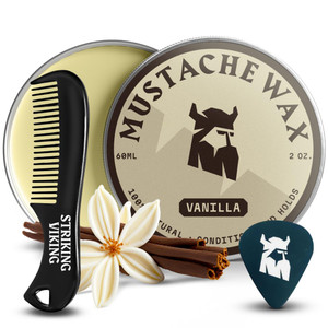 Striking Viking Mustache Wax Kit with Comb - 2 Oz, Vanilla - Strong Hold Mustache Grooming Kit for Men - Vanilla-Scented Wax & Comb Set