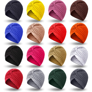 SATINIOR 16 Pieces Stretch Turbans Chemo Head Wraps Polyester Head Beanie Cover para Mujer Turbantes for Women(Chic Color)