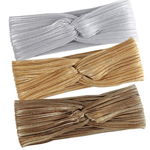 Hisight 3 Pcs Fashion Wrinkle Elasticity Metallic Big Bowknot Baby Headband Hair Bow Band Accessories Headwear Women and Girls Headband, Fashion Desi