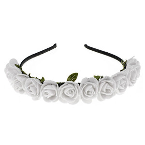 Love Sweety BOHO Floral Crown Rose Flower Headband Hair Wreath (White)
