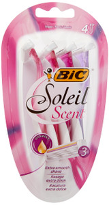 BIC Soleil Scent 3-Blade Lady Razor with Lubricating Strip for a Smooth shave and Easy Grip Handle, Pack of 4