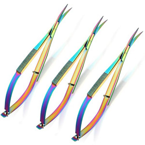 Lasnten 3 Pack Curved Stainless Steel Spring Squeeze Embroidery Scissors Eyebow Grooming Trimming Scissors Thread Snips Clippers Also for Applique, F