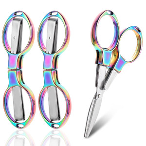 ElevateTech 3Pcs Mini Folding Scissors Stainless Steel Safety Foldable Pocket Travel Small Scissors All Purpose for Nurse Accessories Travel Office C