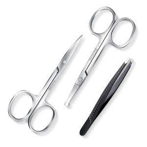 Facial Hair Small Grooming Scissors for Men Women-Curved and Rounded Nose Hair, Eyebrow, Mustache, Eyelashes, Beard Trimming Scissors Kit-Safety Blun