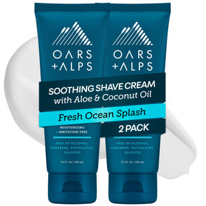 Oars + Alps Soothing Men's Shaving Cream, Dermatologist Tested and Infused with Aloe and Coconut Oil, Fresh Ocean Splash Scent, TSA Friendly, 3.4 Oz,