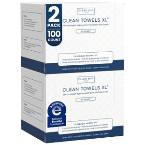 Clean Skin Club Clean Towels XL®, 100% USDA Biobased Face Towel, Disposable Face Towelette, Eczema Association Accepted, Makeup Remover Dry Wipes, Ul