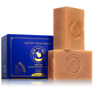 Ancient Greek Remedy Organic Face and Body Soap Bars for Dry, Normal, and Sensitive Skin. Gentle Wash Treatment for Women and Men With soap Holder (2