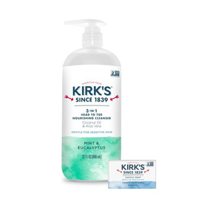 Kirk's 3-in-1 Head to Toe Nourishing Liquid Cleanser & Travel Size Bar Soap - for Men, Women & Children - Premium Coconut Oil & Aloe Vera- Non GMO &