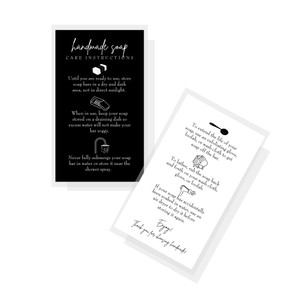 Handmade Soap Bar Card Instructions for Soap Maker Clients | 50 Pack | 2x3.5 inches Business Card | Handmade Soap Supplies | Black and White Design