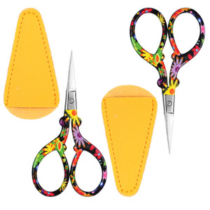 YBEATY 2 Pcs Embroidery Scissors Sharp Crafting Scissors Vintage Stainless Steel Pointed Tip Shears with Leather Cover for Cross Stitch Sewing Croche