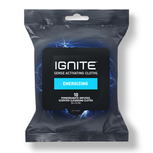 Ignite Mens Body Wet Wipes, Extra Thick 8" x 8" Shower Wipes, Energizing Scent, 10 count