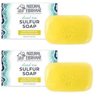 Natural Elephant Dead Sea Sulfur Soap 4.4 oz with Dead Sea Salt, Aloe Vera, Sulphur Face and Body Cleanser Bar for All Skin Types (2 Pack (2 4.4 Ounc