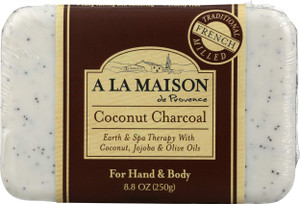 A LA MAISON Coconut Charcoal Bar Soap - Uses: Hand and Body, Triple Milled, Essential Oils, Biodegradable, Plant Based, Vegan, Cruelty-Free, Alcohol