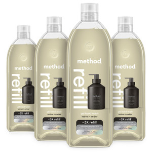 Method Premium Gel Hand Wash Refill, Vetiver + Amber, Recyclable Bottles, 34 fl oz (Pack of 4) (Packaging May Vary)