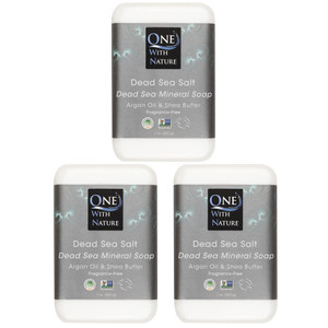 One With Nature Dead Sea Salt Soap 7oz 3-Pack  Purifying and Exfoliating Soap Bar with Dead Sea Minerals for Face & Body, for Men & Women. Unscented