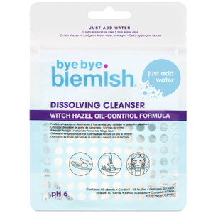 Bye Bye Blemish Dissolving Cleanser Sheets  Witch Hazel Oil-Control Face Wash, Water-Activated Facial Paper Soap for Acne-Prone Skin, Removes Dirt &