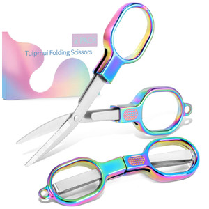 Mini Travel Folding Scissors, 2 PCS TSA-Compliant Portable Badge Scissors, Safety Stainless Steel Small Foldable Pocket Scissor for Nurse Accessories