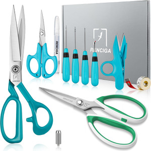 Renciga Fabric Scissors Tailor Sewing Shears Threading Needle Tools Kit 10 Inch Heady Duty Scissors Set for Fabric Cutting Professional Extremely Sha