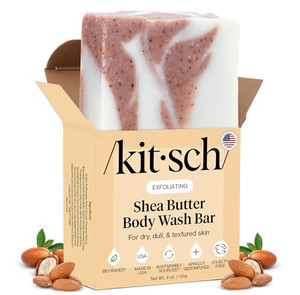 Kitsch Shea Butter Exfoliating Body Wash Bar  Moisturizing Bar Soap & Gentle Soap Bar with Plant-Based Exfoliants  Hydrates, Softens & Soothes Skin