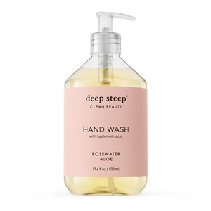 Deep Steep Liquid Hand Wash, Rosewater Aloe, 17.6 oz  Moisturizing Cleanser with Olive Oil, Aloe Vera, Glycerin & Hyaluronic Acid  Vegan, Clean Bea