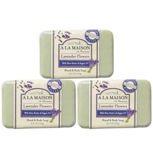 A LA MAISON Lavender Flower Bar Soap - Triple French Milled Natural Moisturizing Hand Soap Bar (3 Bars of Soap, 8.8 oz)