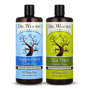 Dr. Woods Liquid Castile Soap - Pure Tea Tree Oil and Peppermint Soap, Body Wash for Men and Women, Contains Organic Shea Butter, Natural Cleaner for