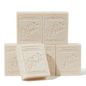 BELA Oatmeal Soap with Milk and Bran 3.3 OZ, Pack of 6, Long Lasting French Triple Milled Bar Soap with Organic Shea Butter, Hand, Face and Body Wash