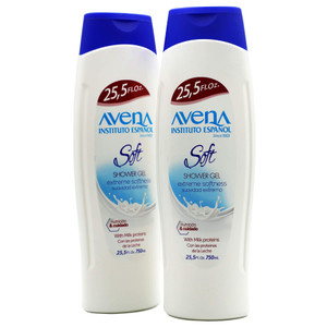 Avena Instituto Espanol Soft Shower Gel, Extreme Softeness, with Milk Proteins, 2-Pack of 25.5 FL Oz each, 2 Bottles