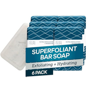 Oars + Alps Exfoliating & Moisturizing Bar Soap for Men, Deep Cleaning Soap, Clean Ingredients, All Skin Types, Jojoba Beads, 6pk