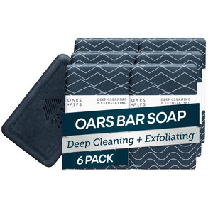 Oars + Alps Exfoliating & Moisturizing Bar Soap for Men, Deep Cleaning Soap, Clean Ingredients, All Skin Types, Blue Charcoal, 6pk