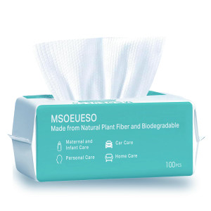MSOEUESO Soft Dry Wipes Cotton Facial Tissues, 100 Count Disposable Face Towels, Cotton Face Towel for Sensitive Skin, Facial Cleansing, Makeup Remov