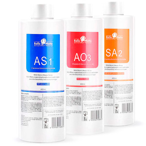 BRUUN Hydrogen Oxygen Facial Machine Serums for Facial Cleansing  A Pack of 400ml 3 Aqua Peeling Solution AS1, SA2, and AO3 Skin Care Hydra Solutio
